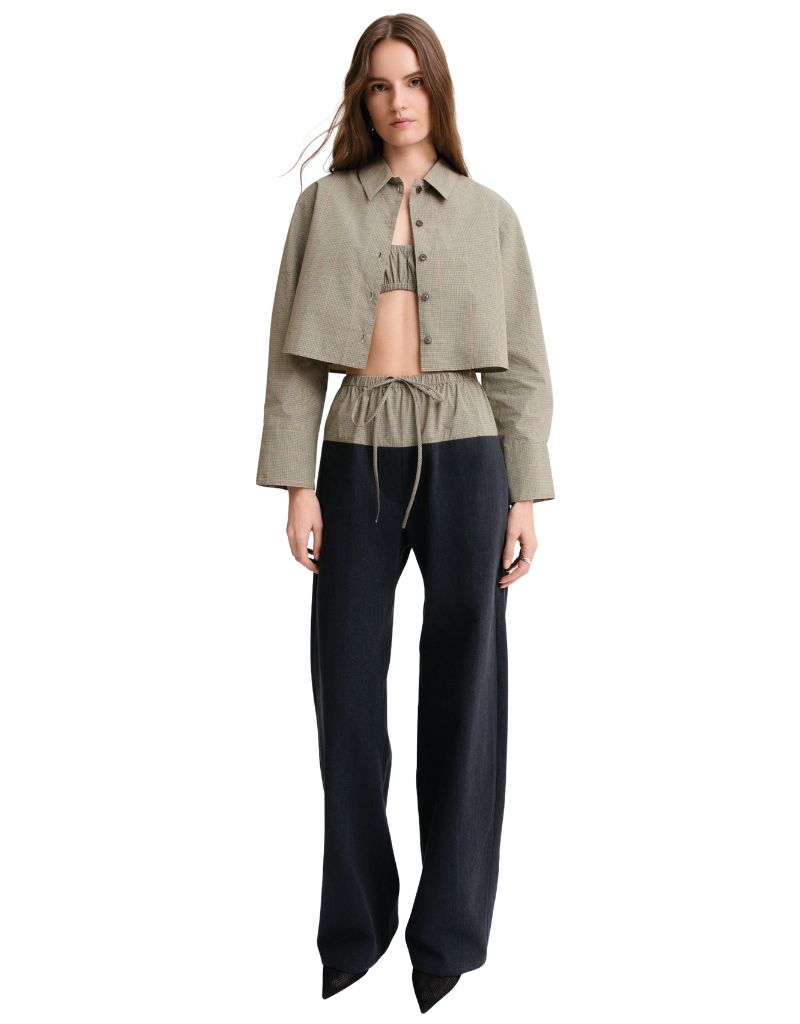 Cropped Oversized Button Down Khaki Plaid F26