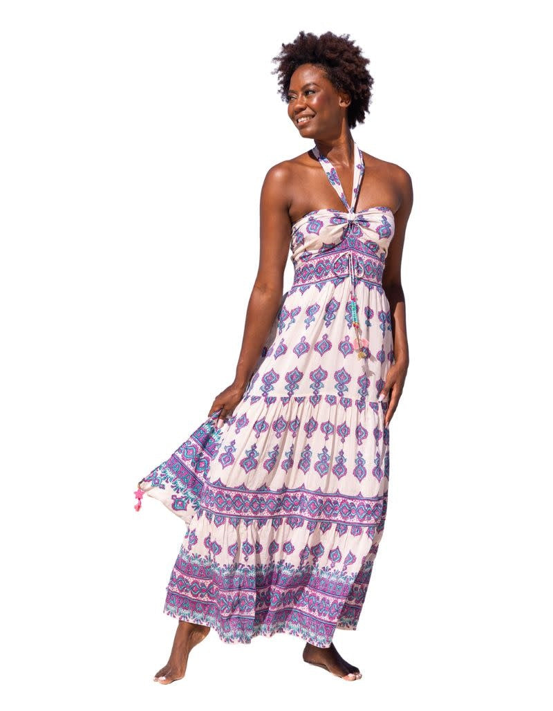 Hazel Maxi Dress Turquoise Pink drop 2