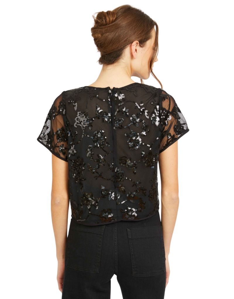 Carmen Top in Black Sequin Lace
