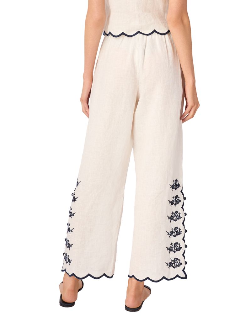 Madrid Embroidered Linen Pant Macadamia