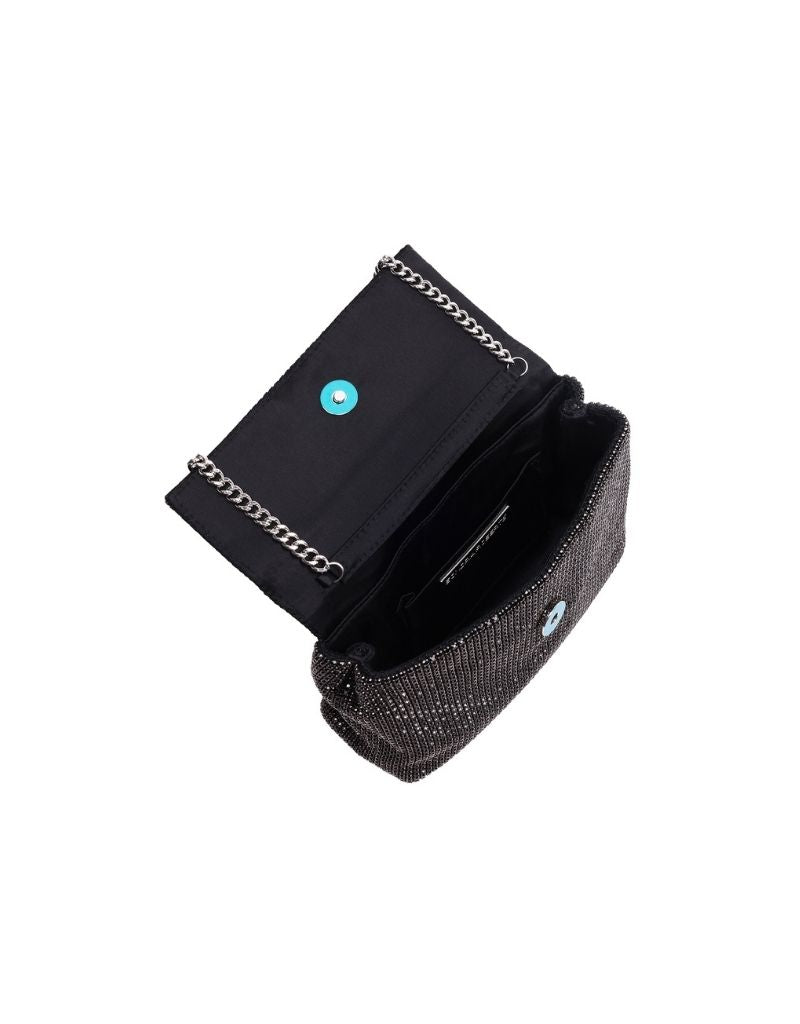 Rhinestone Flap Bag with Chain Strap SRB-E3996 Black