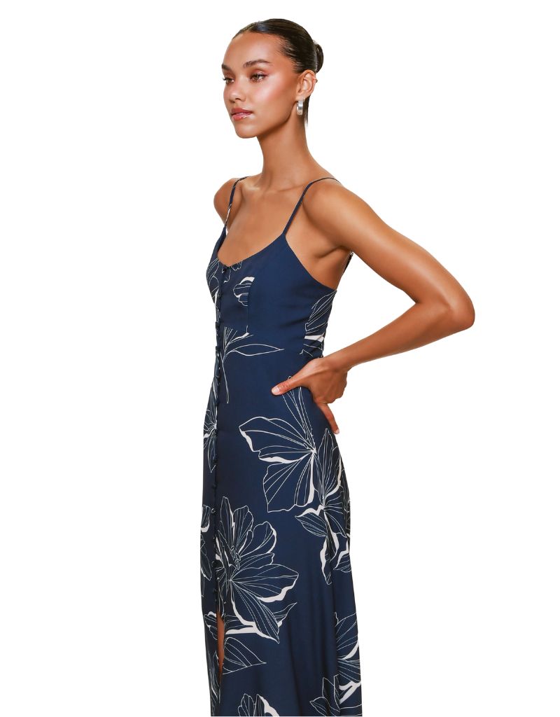 Valente Dress Navy Two Tone Block Print Floral