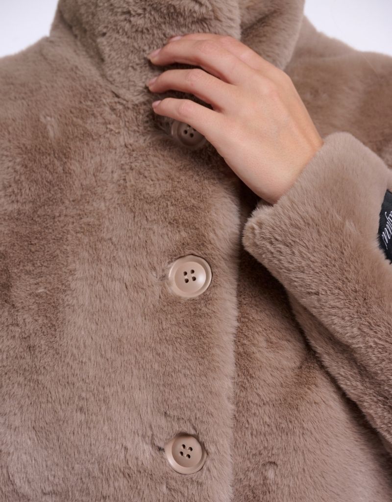 Vie Single Breasted Faux Fur Jacket Mocha Latte F26