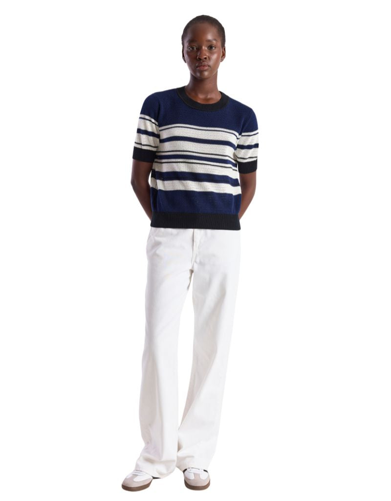 Wispr Texture Stripe Tee Navy Ivory Black