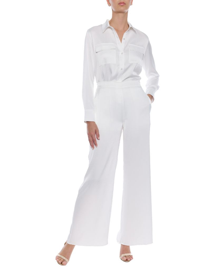 Lanier Hammered Satin Shirt White