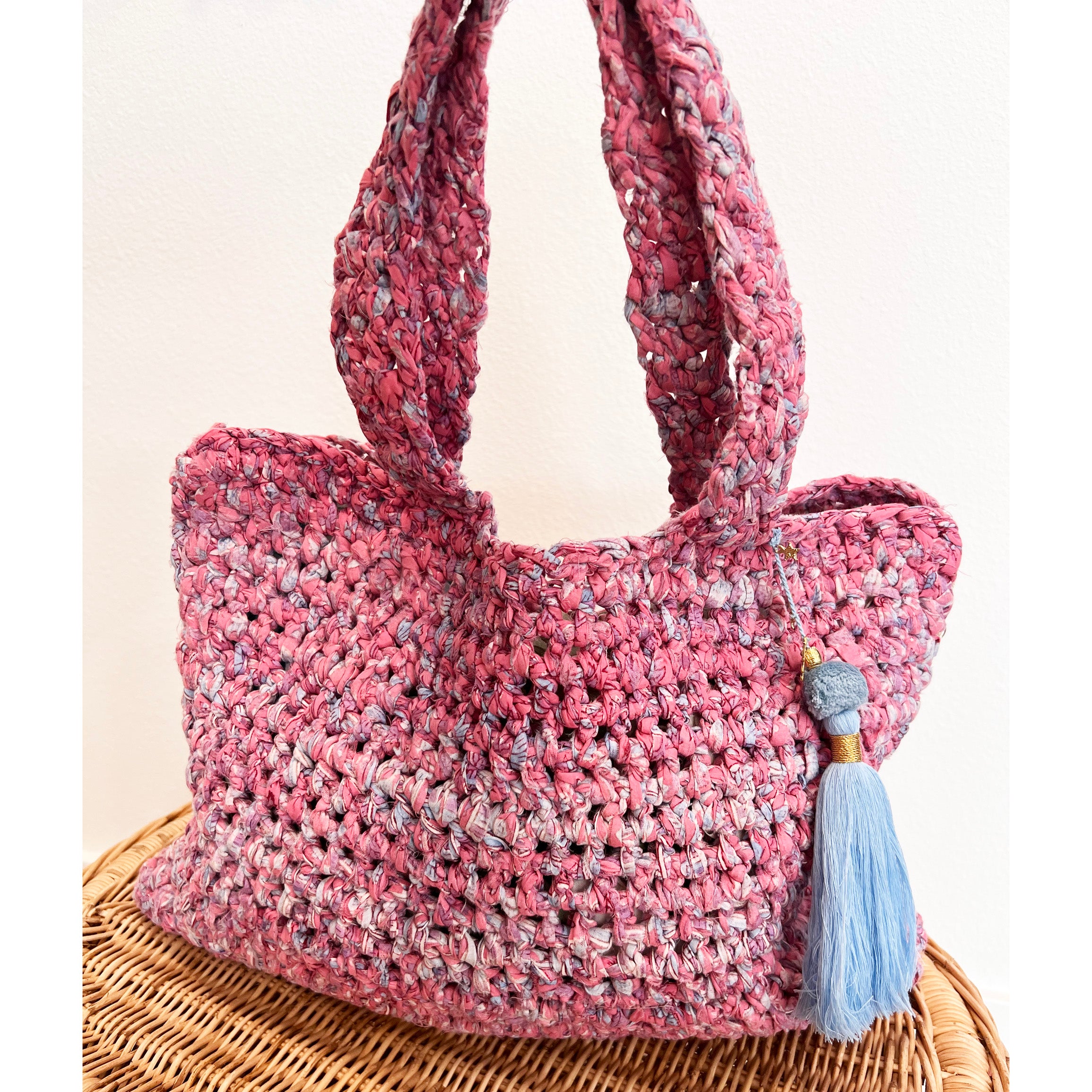 Crochet Bag Pink Purple Floral