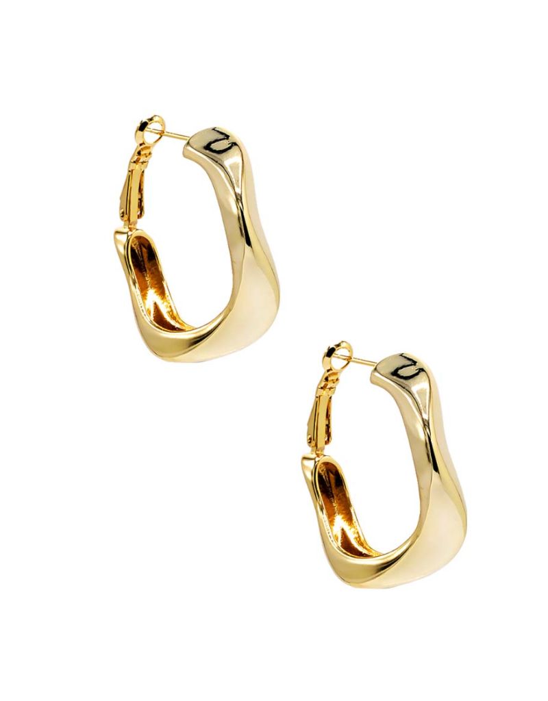 E77944GLD-148 Chunky Wavey Hoop Earring Gold