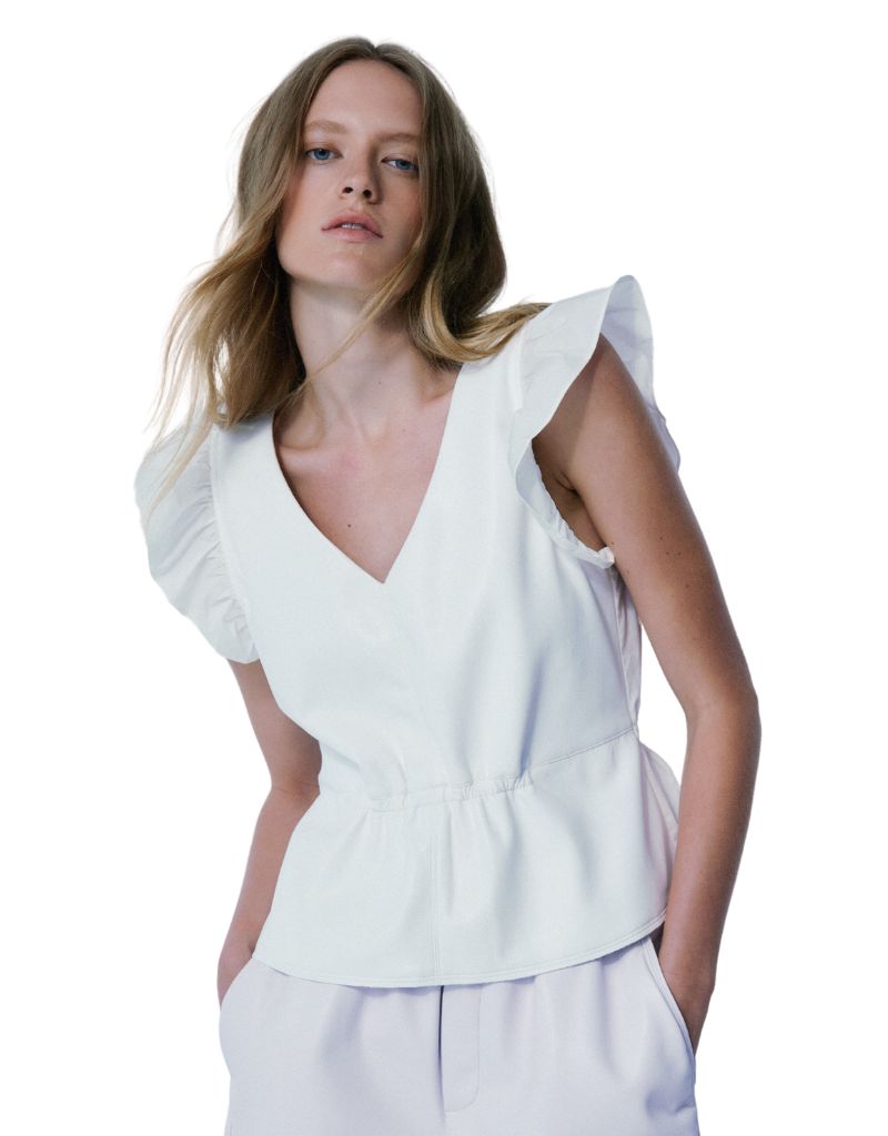 Haile Mixed Media Cinched Top White