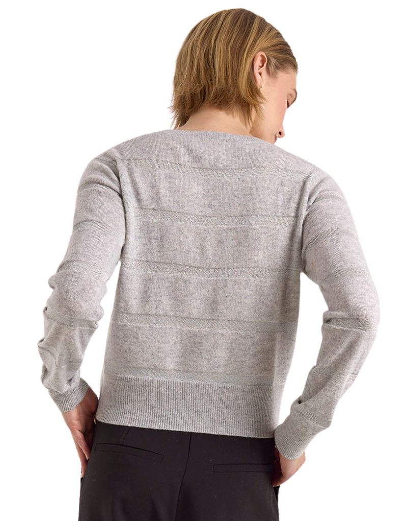 Simone Lurex Stripe V Neck Super Grey SIlver