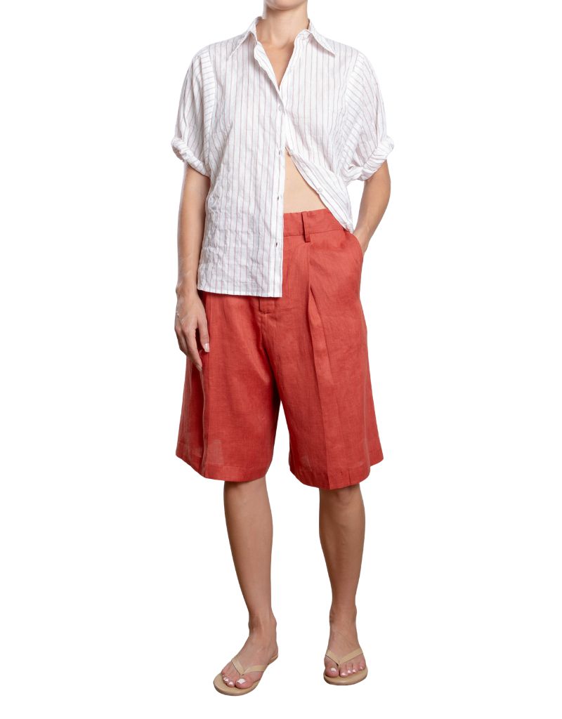 Inez Short in French Linen Persimmon