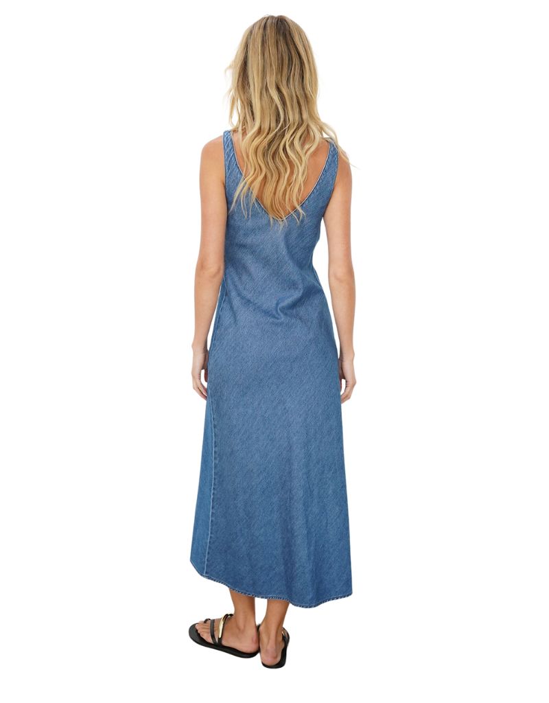 Denim V Slip Dress Blue