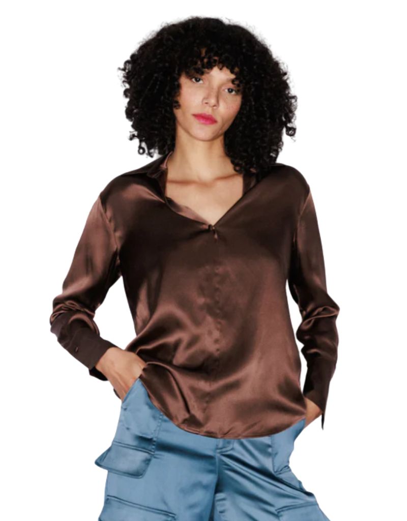 Daria French Cuff Silk Blouse Coffee