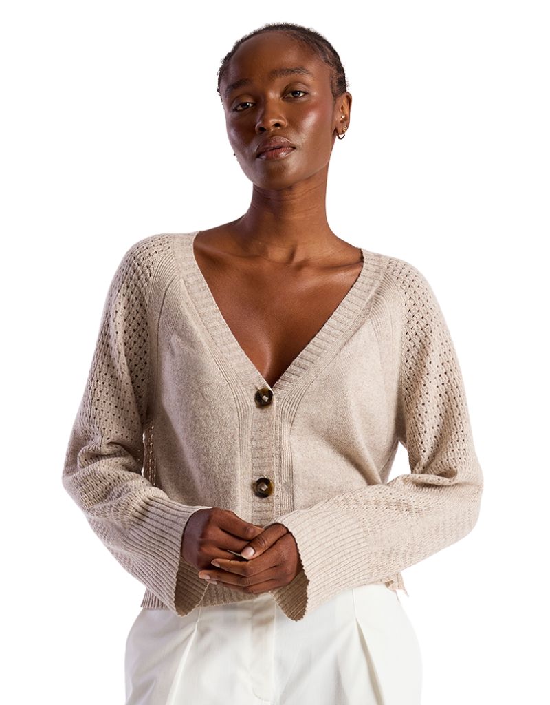 Natalie Deep V Cardi Wheat