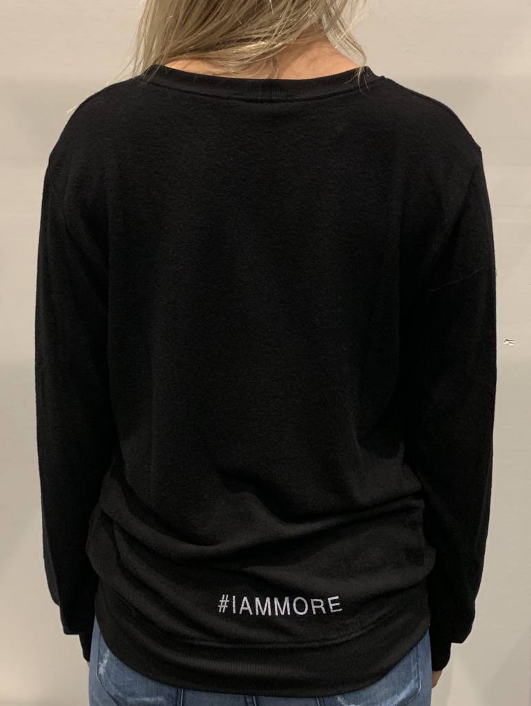 I Am More Scarsdale's Strong + Beautiful black sweatshirt back view close up