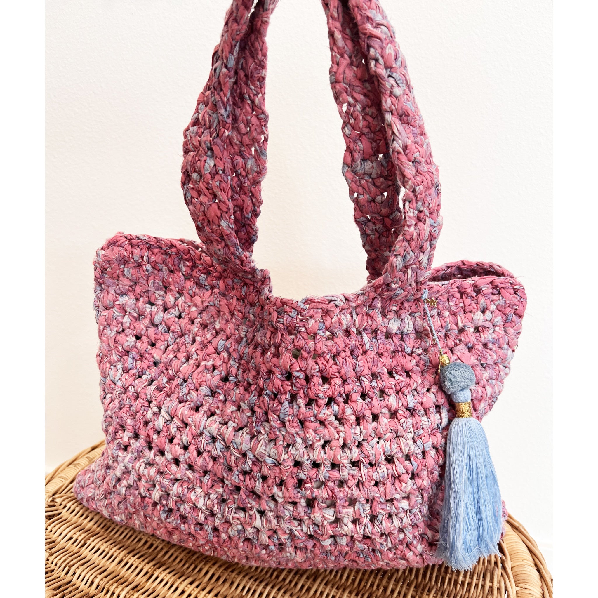 Crochet Bag Pink Purple Floral