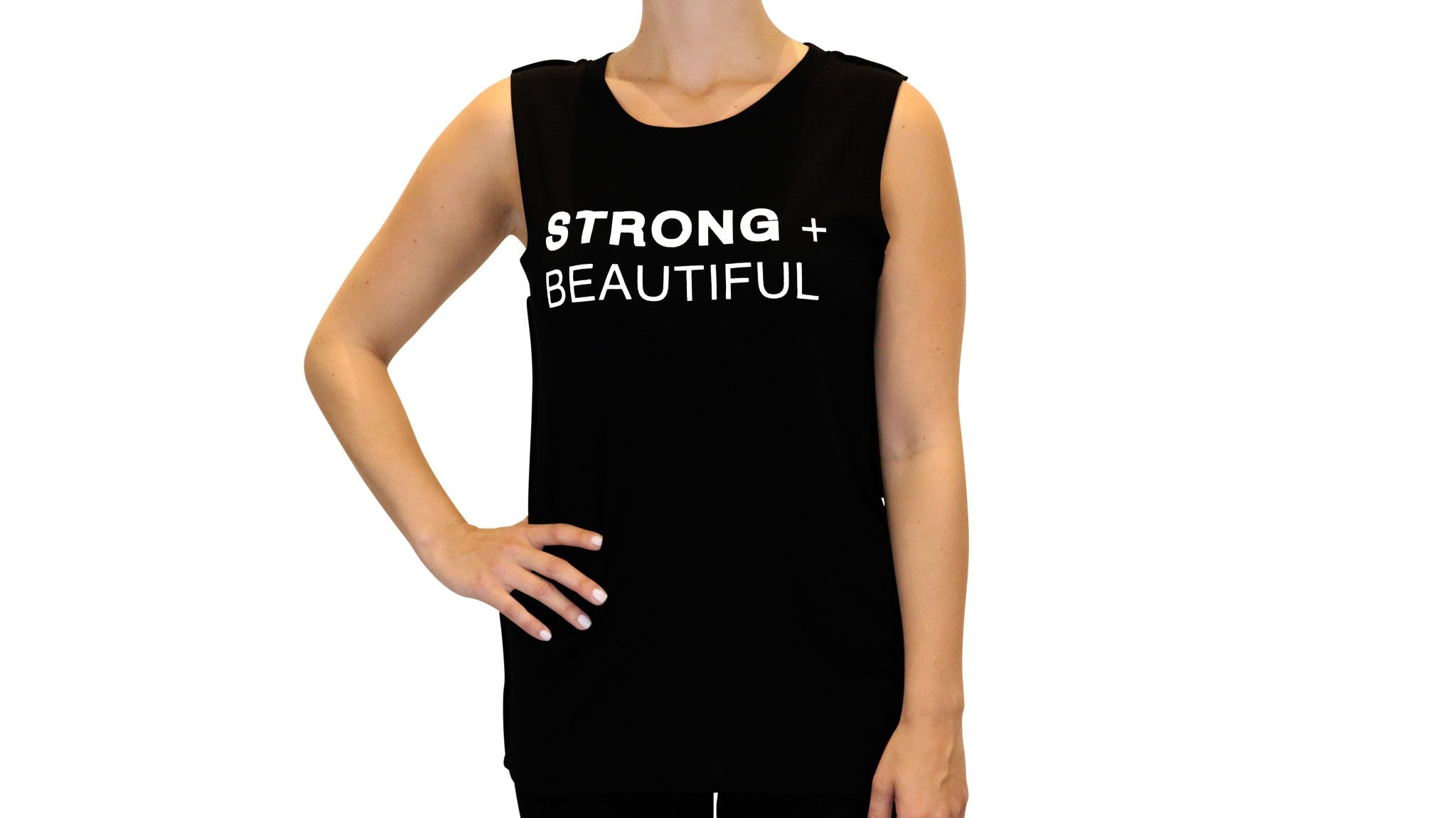 Strong + Beautiful Muscle T-Shirt in Black front view