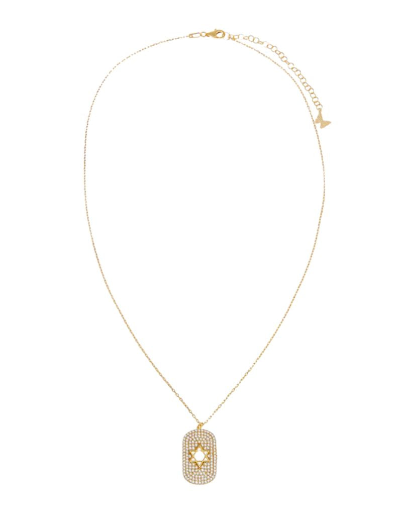 N82196-GLD-5050 Pave Star of David Cutout Dog Tag Necklace Gold