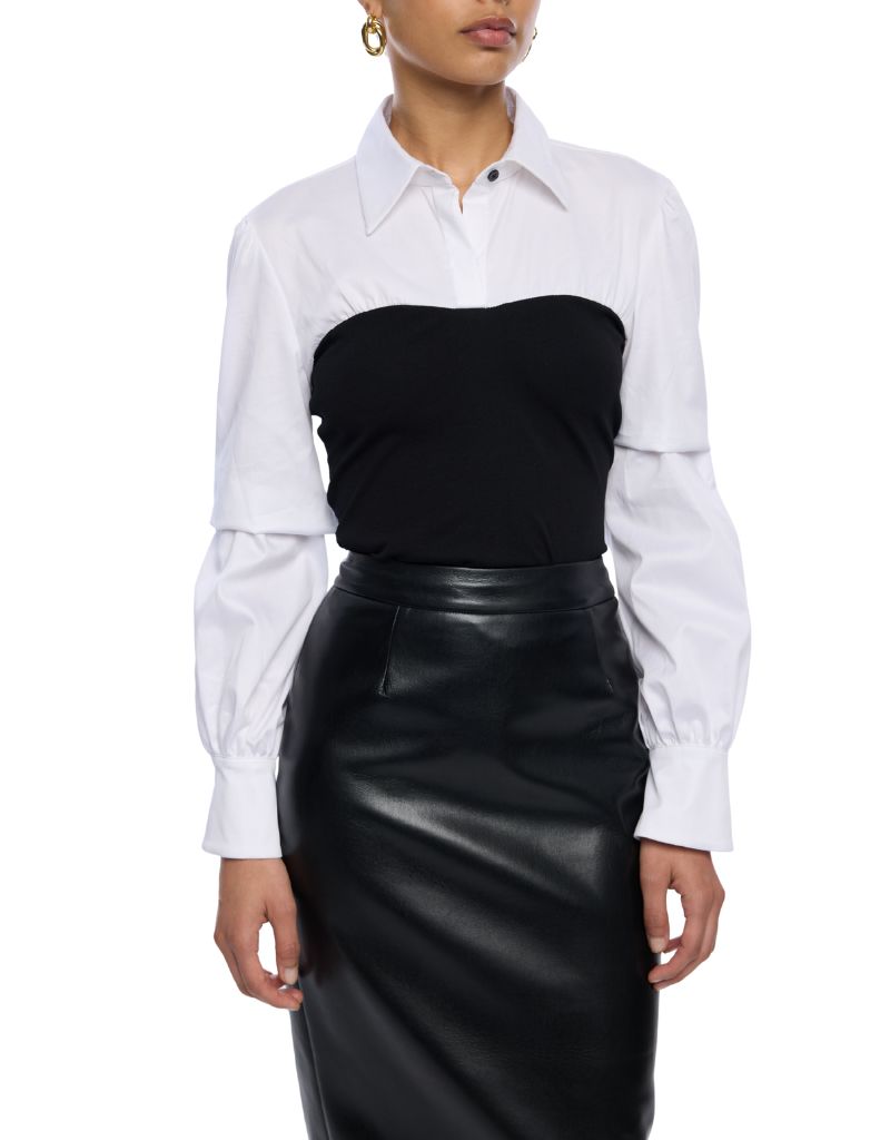 Franny Poplin Combo Top Black White