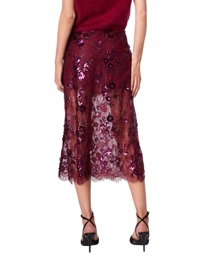 Aylin Sequin Lace Midi Skirt Syrah
