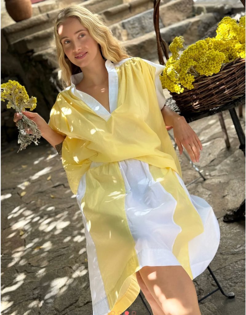 Voile De Cotton Skirt Yellow White