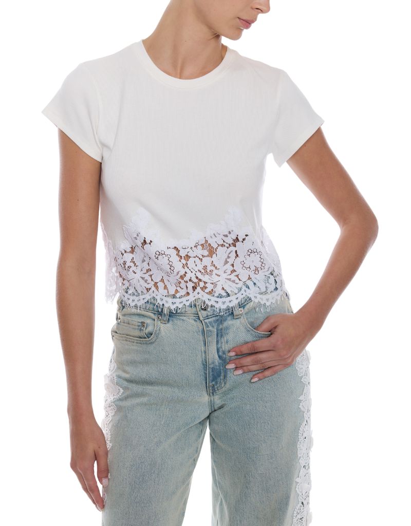 Paige Rib Lace Combo Top White