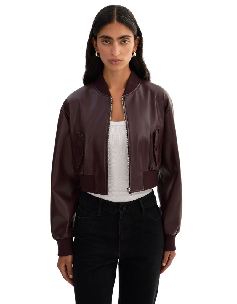 Evelin Faux Leather Cropped BomberJacket Vamp F26
