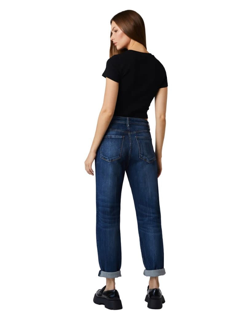 Jimmy Pleated High Rise Baggy Roll Up Jeans Dark Venezia