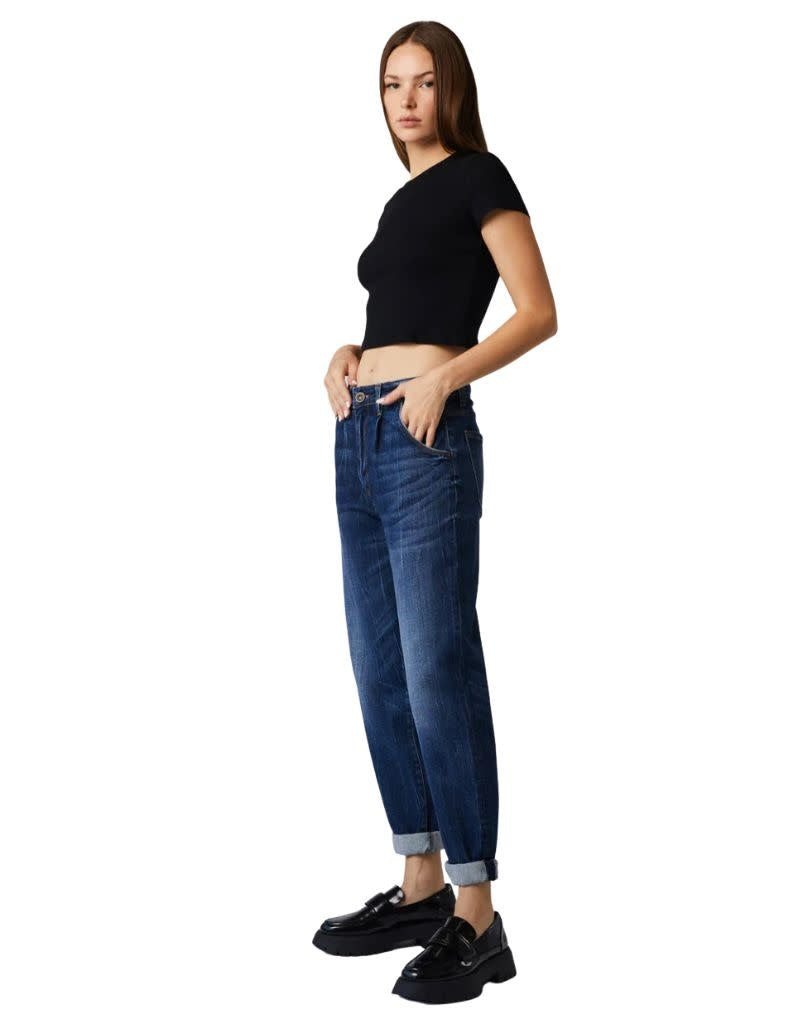 Jimmy Pleated High Rise Baggy Roll Up Jeans Dark Venezia