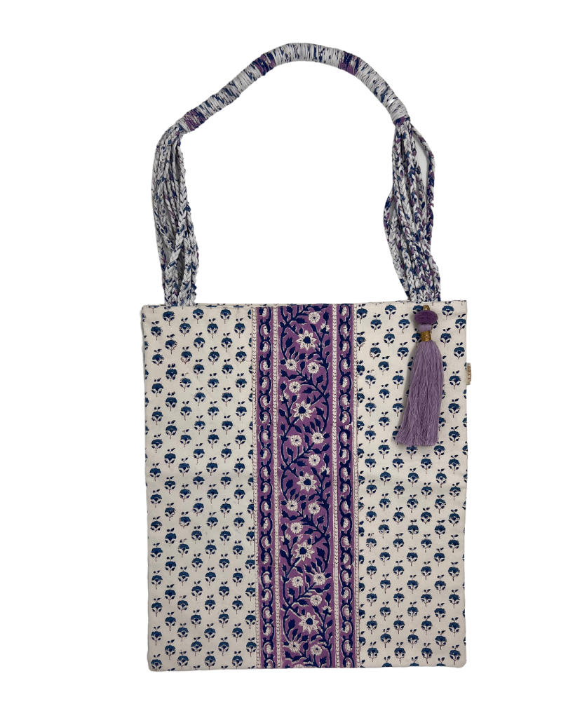 Braided Handle Tote Blue Purple Motif 10