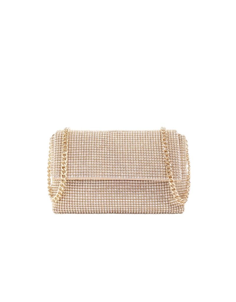 Rhinestone Flap Bag with Chain Strap SRB-E3996 Gold
