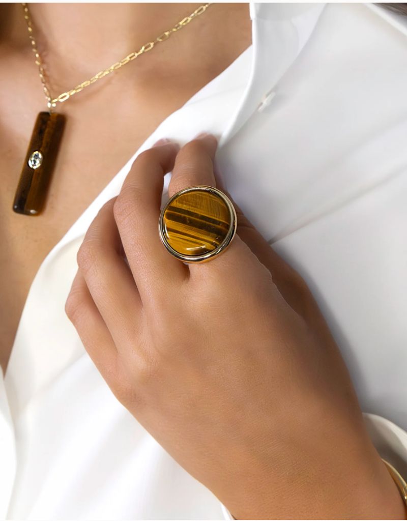 4281R Gold Tigers Eye Adjustable Statement Ring