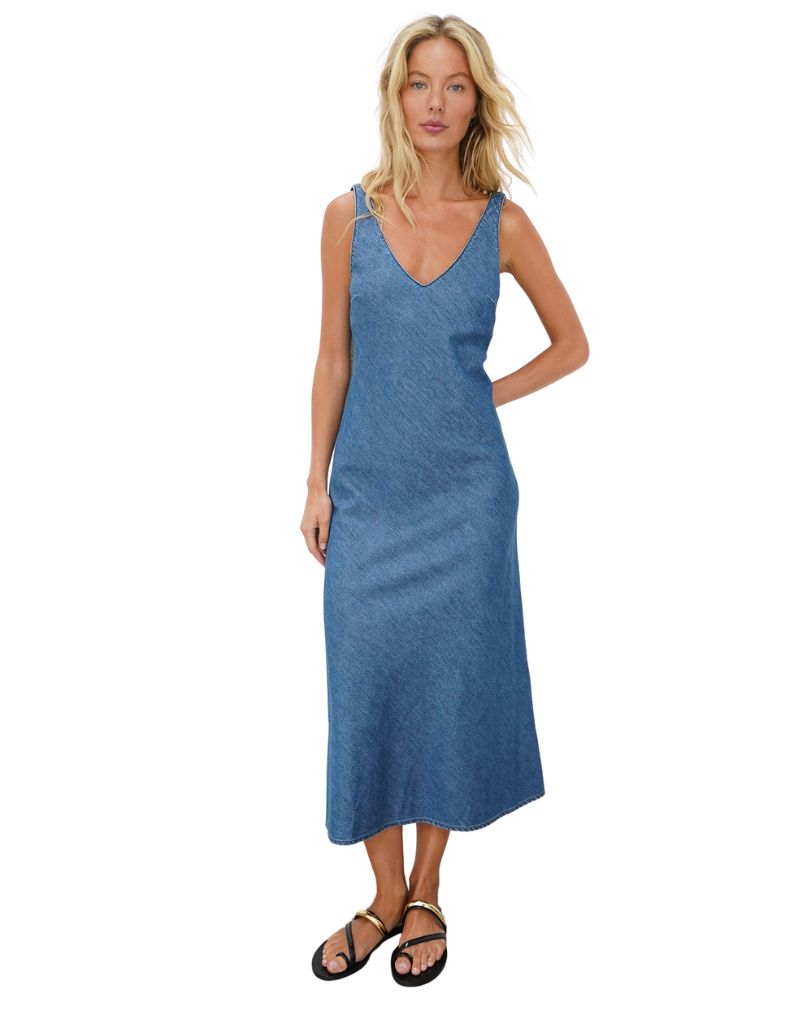 Denim V Slip Dress Blue