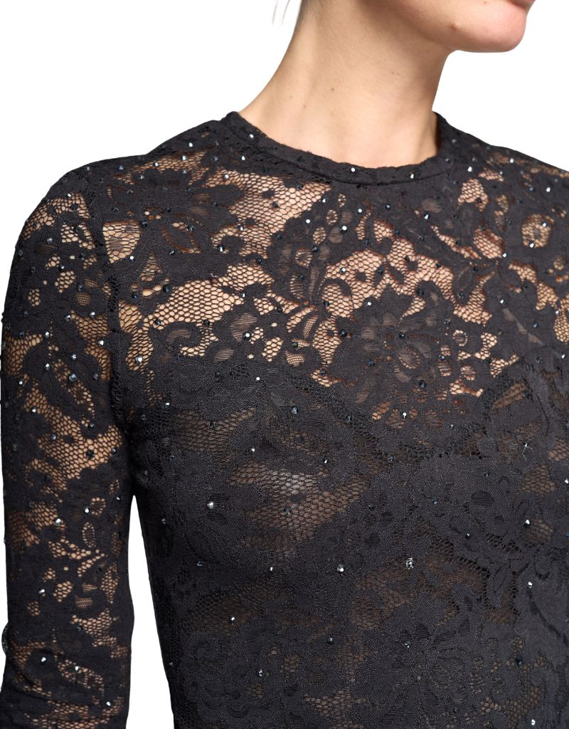Clayton Crystal Lace Top Black H26