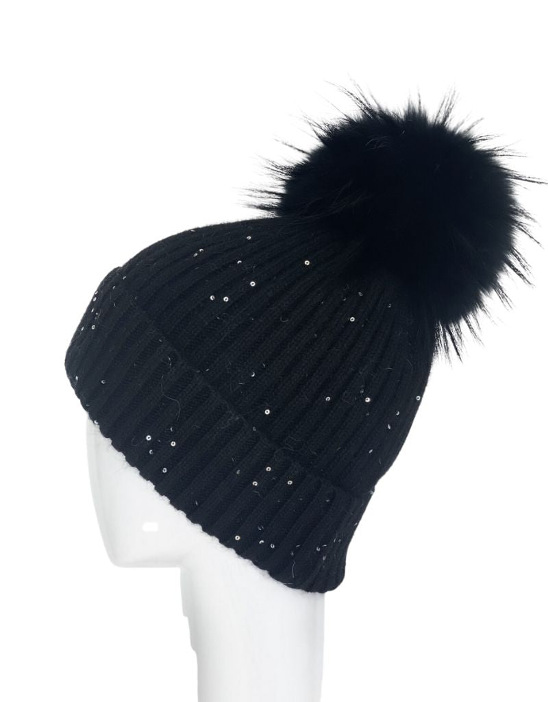 HA-62SEQ Mohair Wool Hat Sequin Detail Black