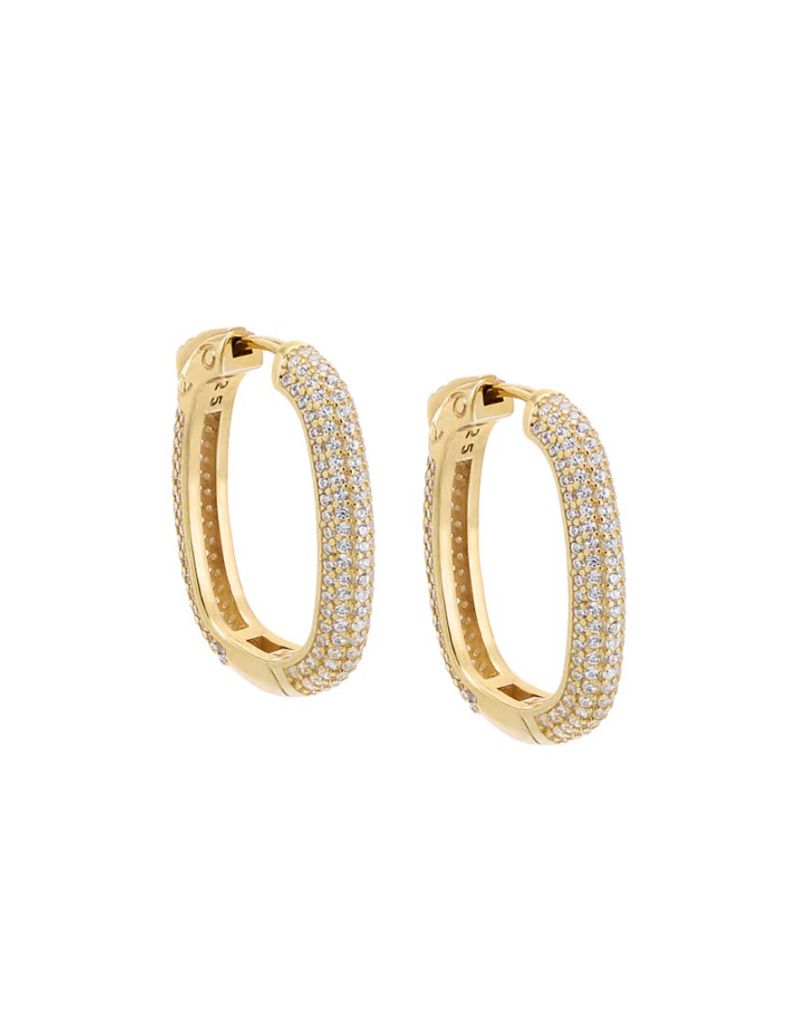 E81463-GLD-960 Large Pave Oval Shape Hoop Earring Gold