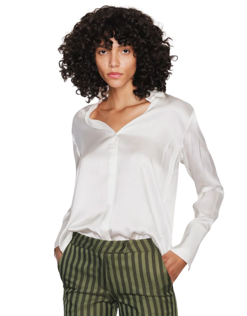 Daria French Cuff Silk Blouse White