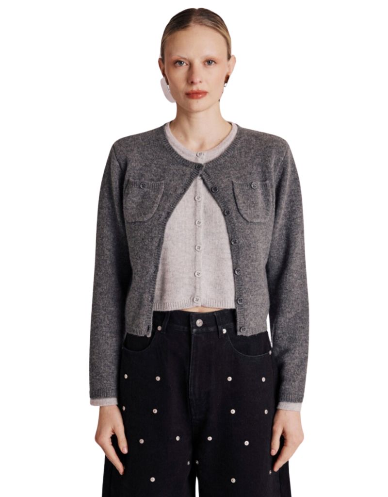 Gigi Double Gilet Cardigan Grey Mix