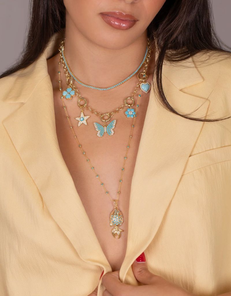 Butterfly Spark Charm Gold Turquoise