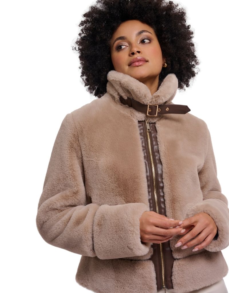 Lambra Short Faux Fur Jacket Oat
