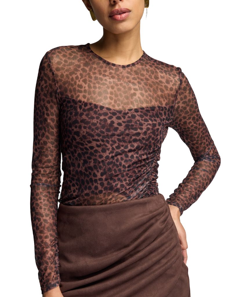 Vivi Leopard Mesh Top Muted Leo Brown Black F26