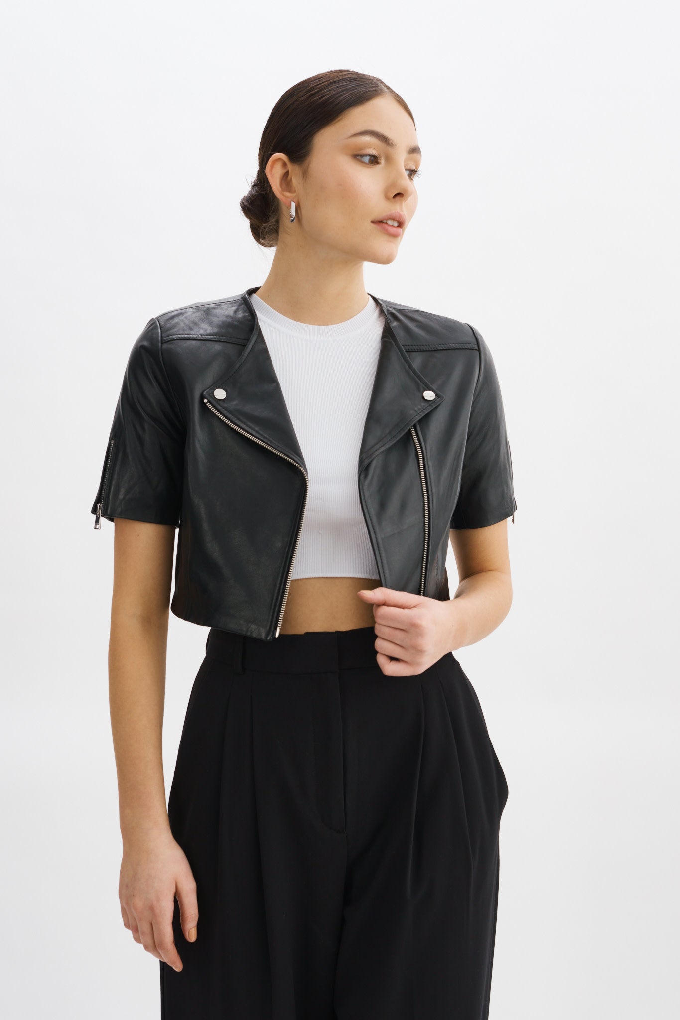 Kirsi Leather Crop Jacket Black