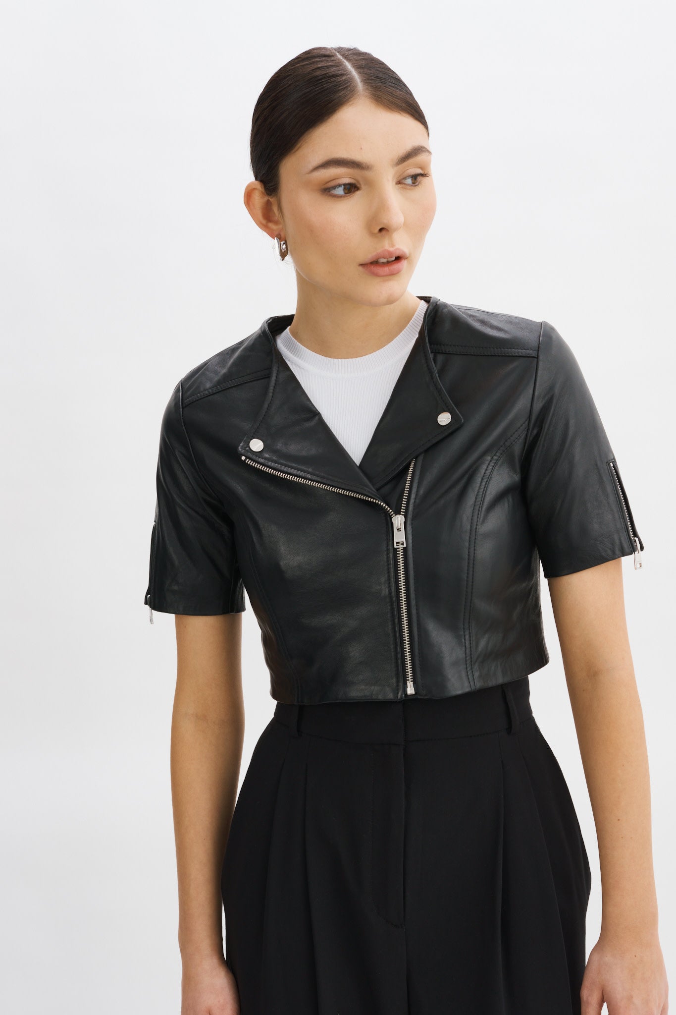 Kirsi Leather Crop Jacket Black