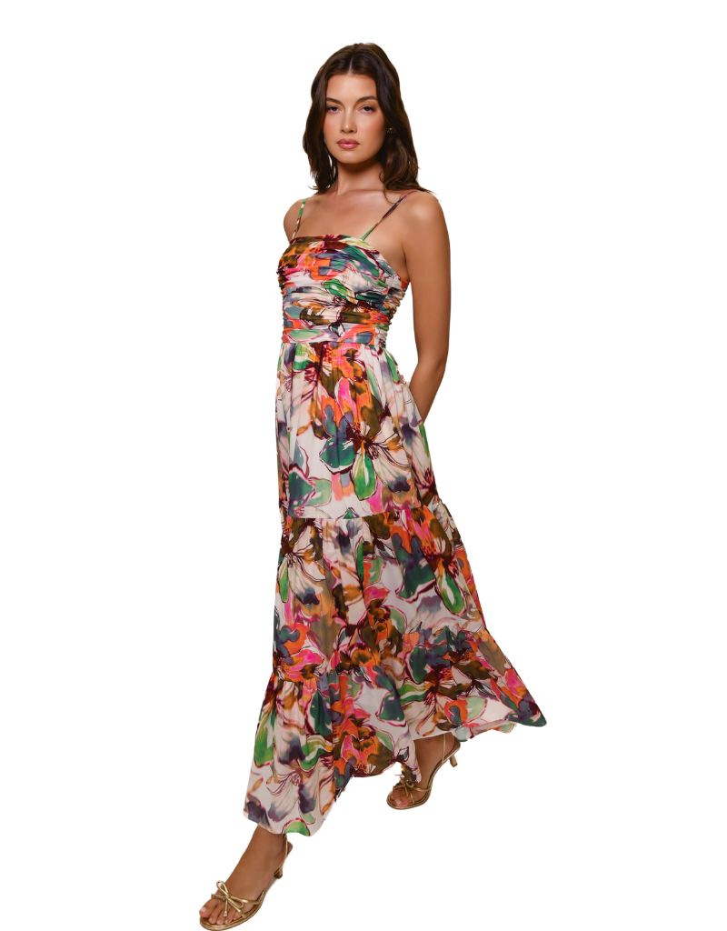 Bethy Dress Blush Messy Rainbow Watercolor Floral