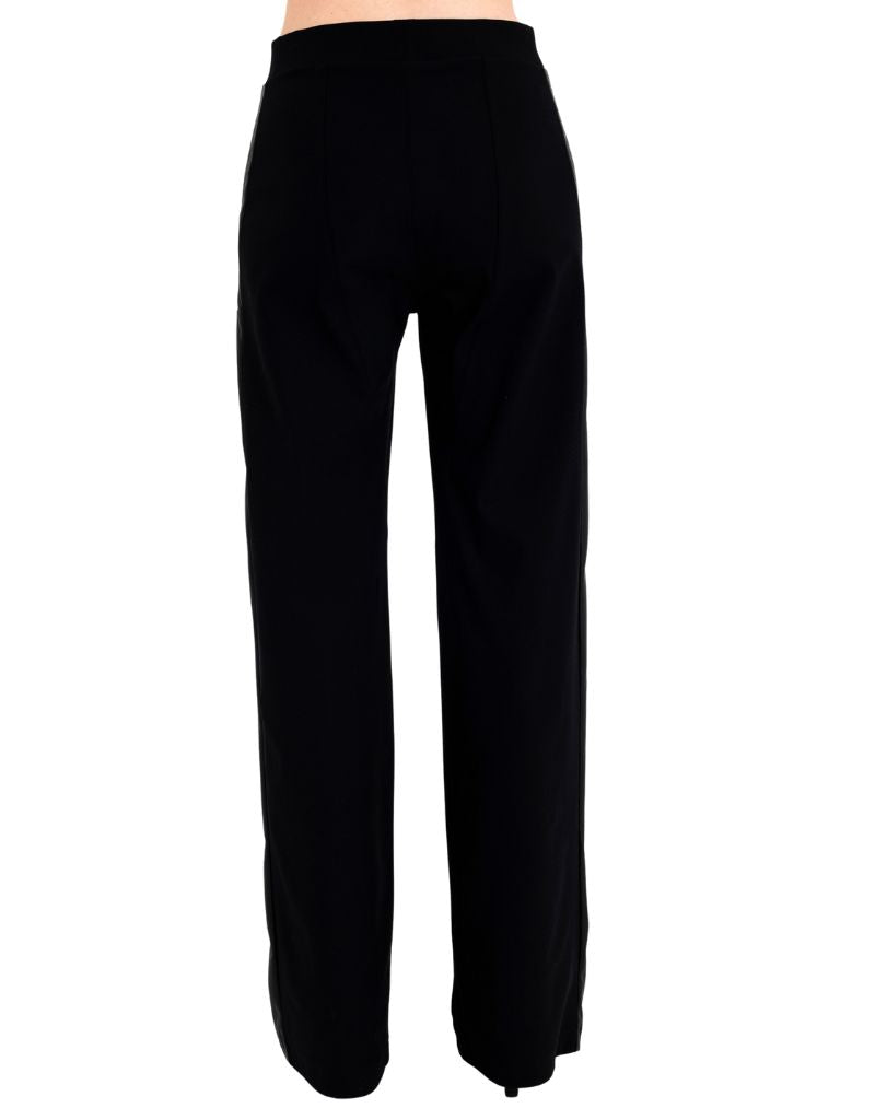 Clovis Tech Stretch Slouchy Pants with Vegan Leather Stripe Black