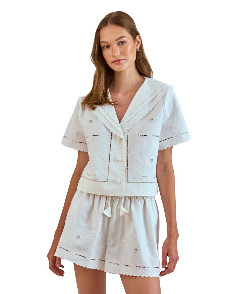 Birdie Shirt White Embroidery