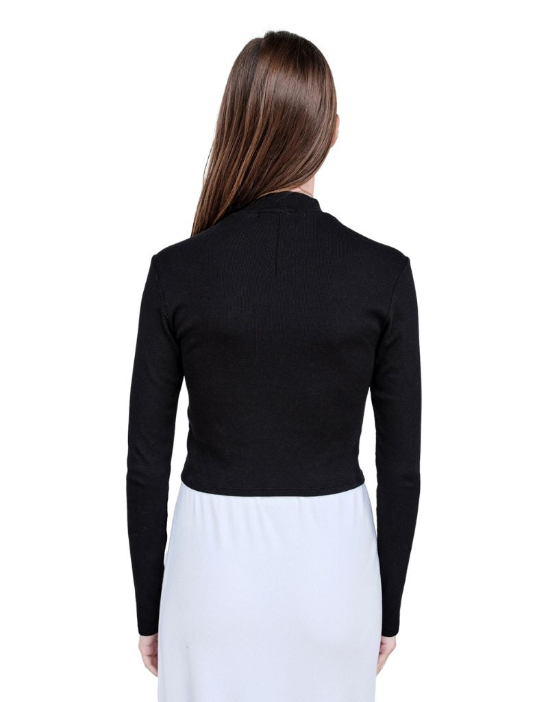 Rib Mock Neck Cropped Long Sleeve Black
