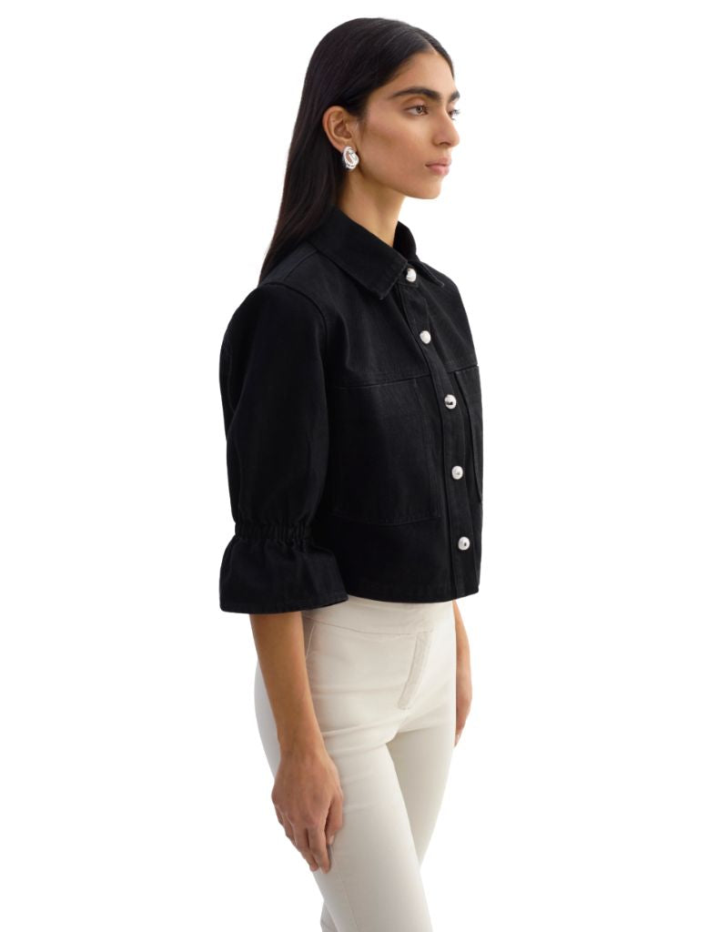 Carolina D Ruffle Sleeve Denim Jacket Black