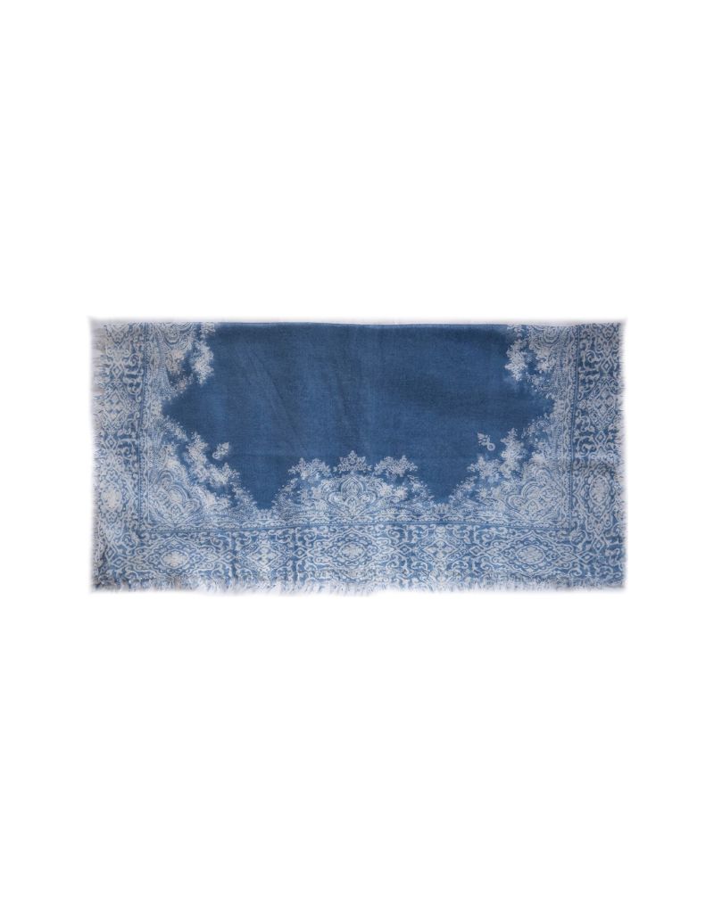 Cashmere Whisper Paisley Neckerchief Dark Mid Blue White