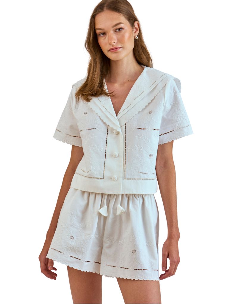 Fern Short White Embroidery