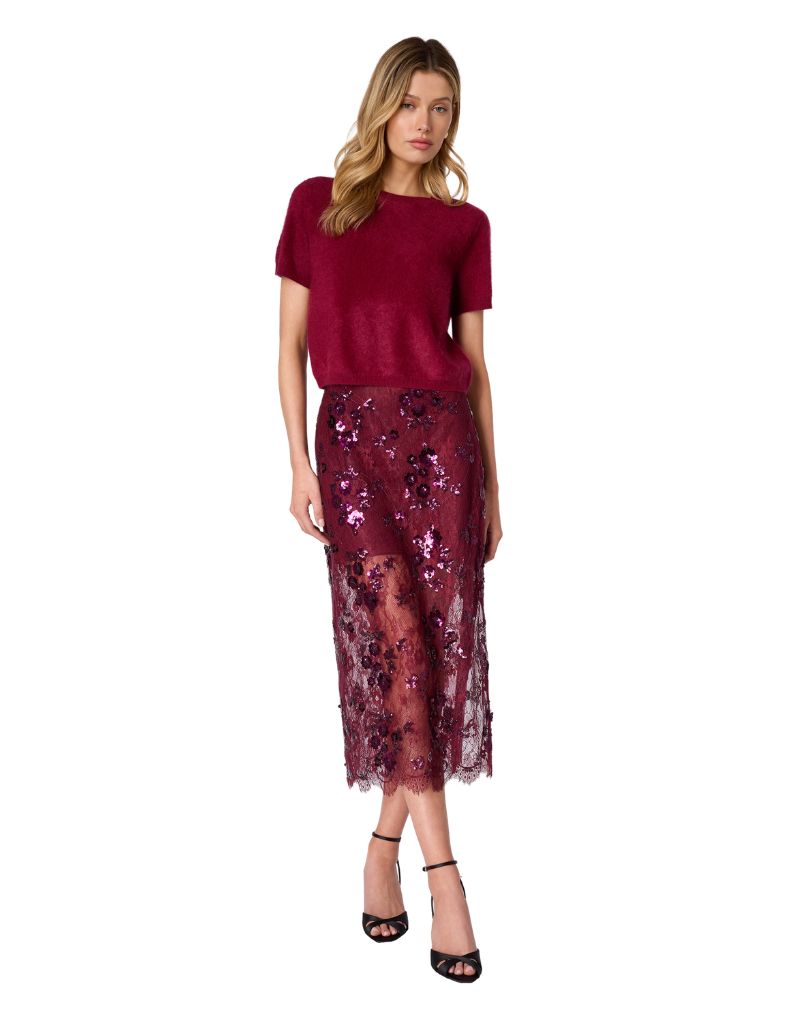 Aylin Sequin Lace Midi Skirt Syrah